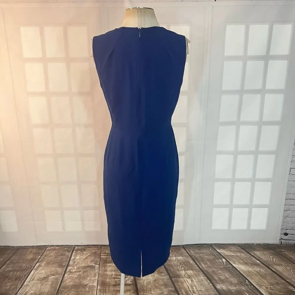Bcbgmaxazria Samantha beaded neckline sheath dress in blue depth size 8